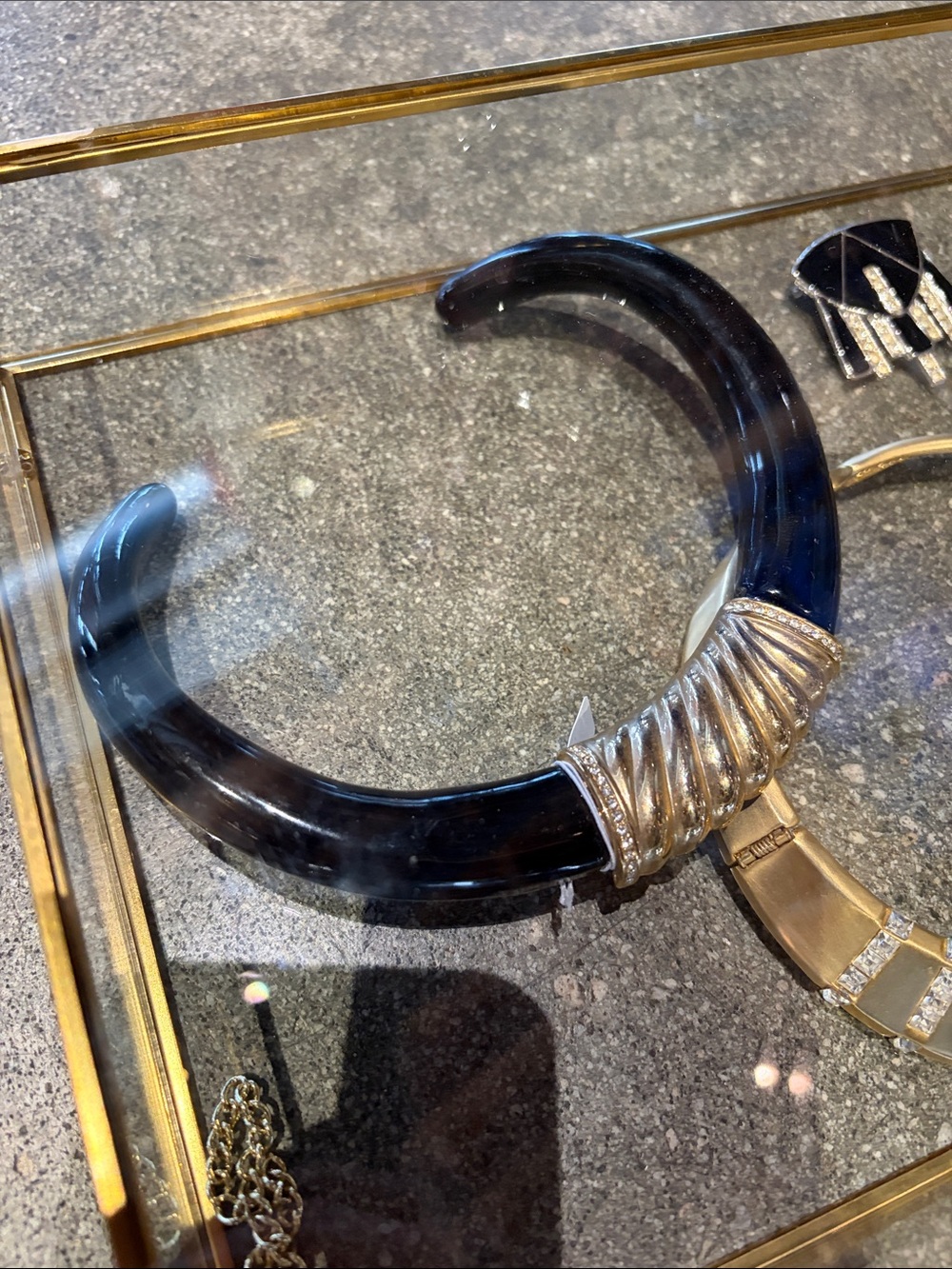 Gold-Accent Black Resin Cuff Bracelet